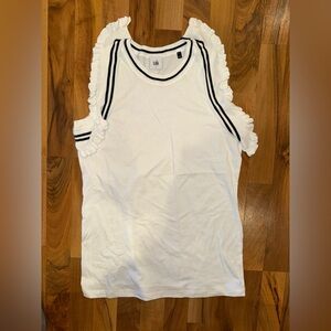 CAbi ruffle tank top women’s size white and black cotton,‎ spandex viscose small